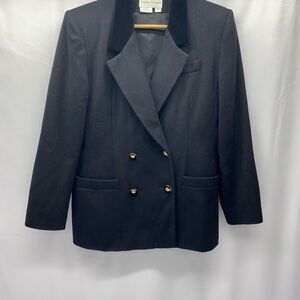 Casual Corner VNT Black Double-Breasted Blazer W 10P Velvet Collar Lined Pockets